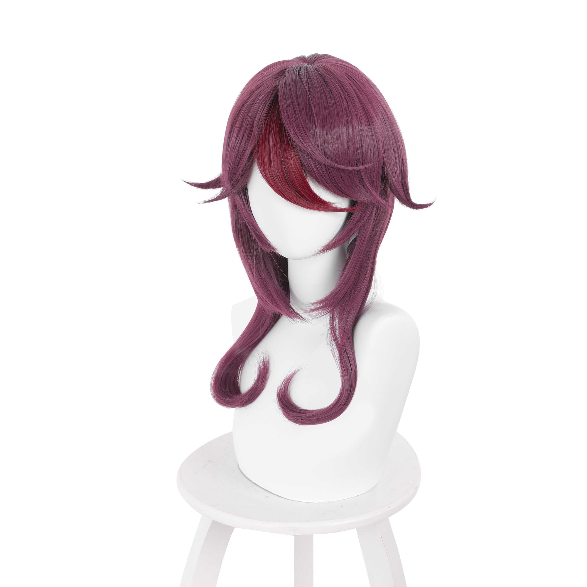 Rulercosplay Anime Genshin Impact Rosaria Purple highlights red Medium Cosplay Wig - Rulercosplay