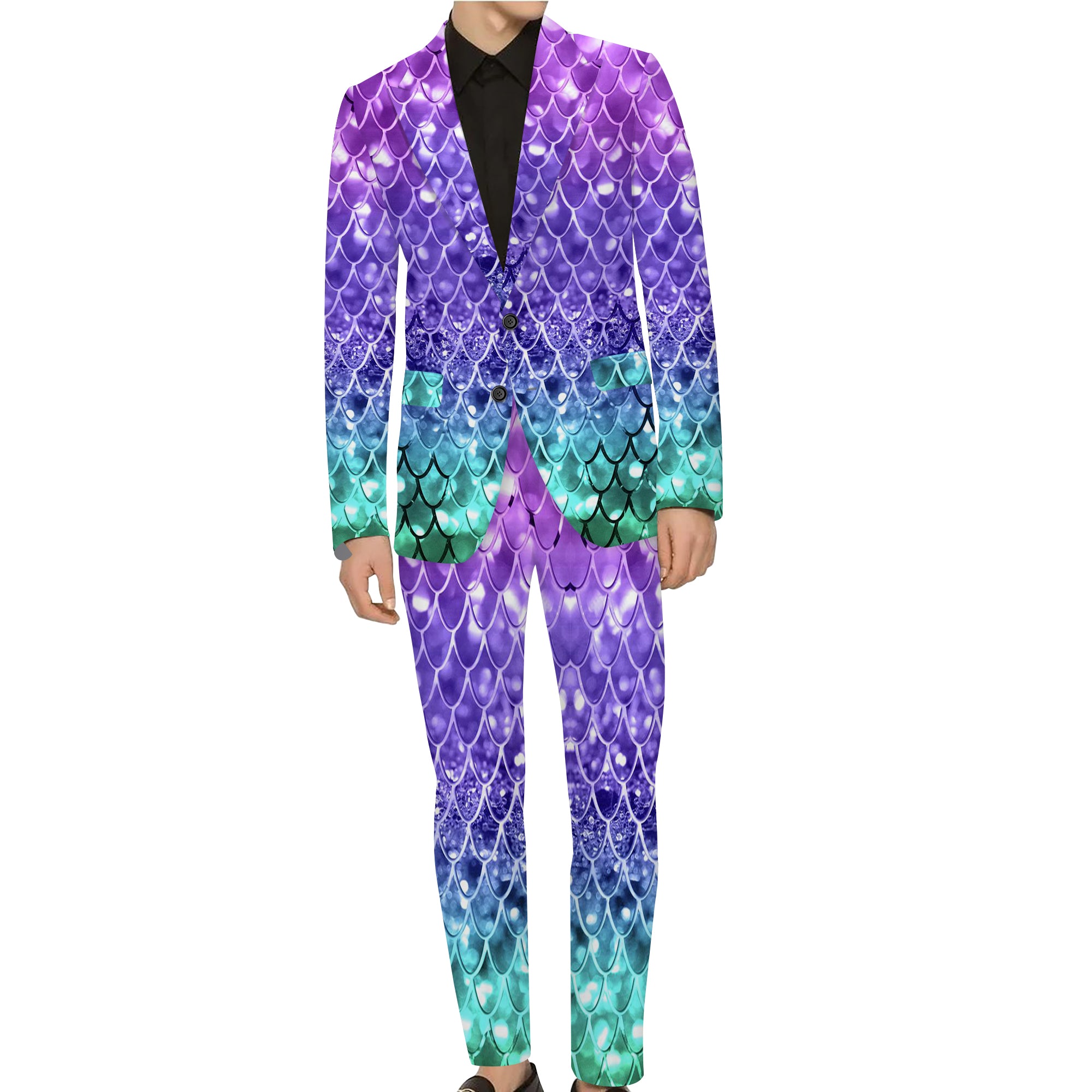Rulercosplay Mermaid Scales Men Jacket Slim 2 Button Blazer Pants For Party