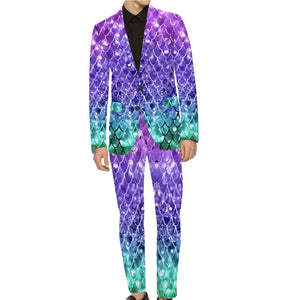 Rulercosplay Mermaid Scales Men Jacket Slim 2 Button Blazer Pants For Party