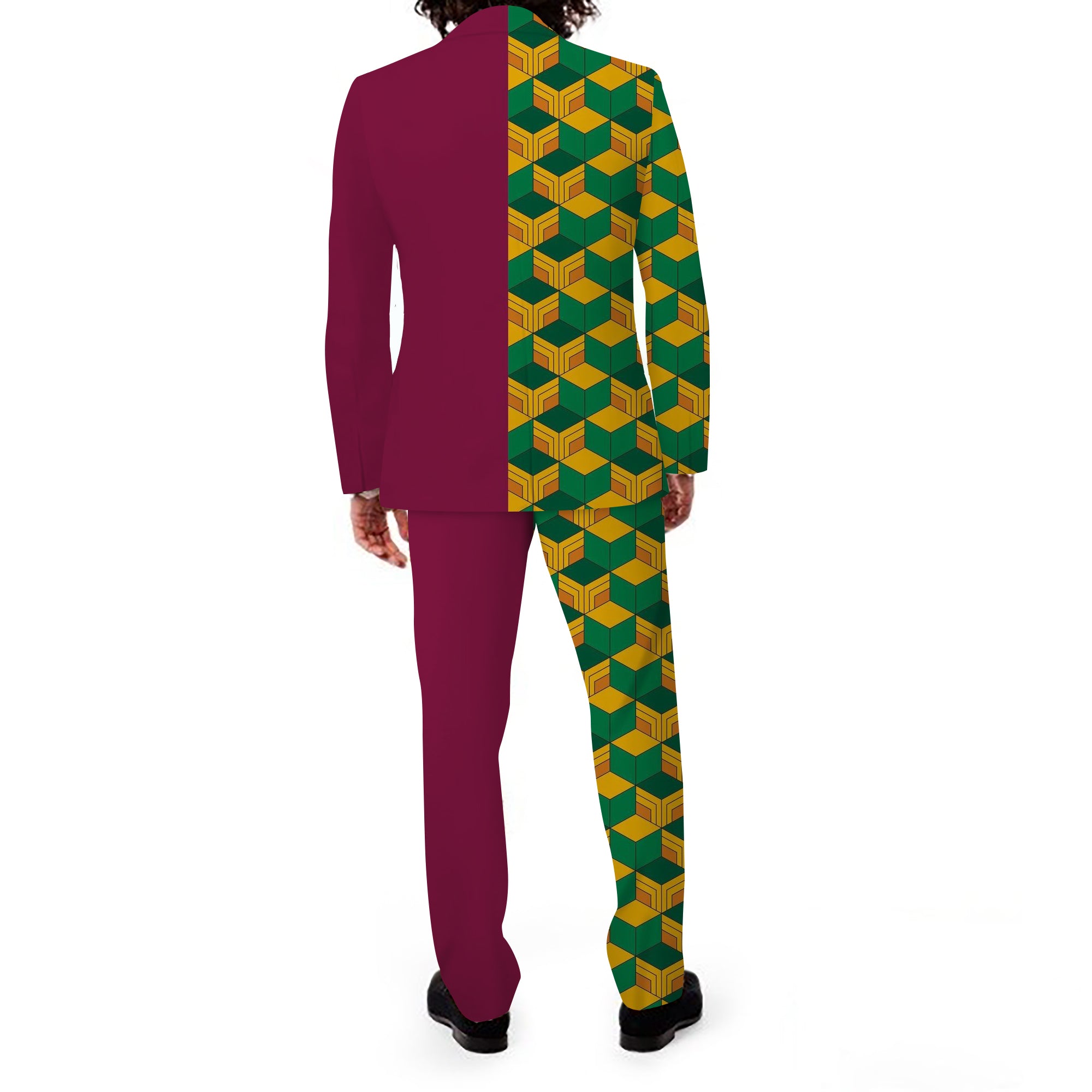 Rulercosplay Demon Slayer  Mens 2 Piece Print Suit Floral Dress Jacket Slim 2 Button Blazer Pants For Party