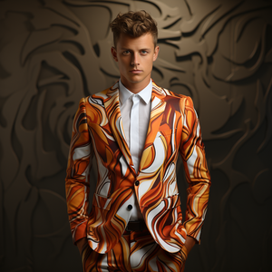 Rulercosplay Mens 2 Piece Print Suit Party Dress Jacket Slim 2 Button Blazer Pants For Christmas