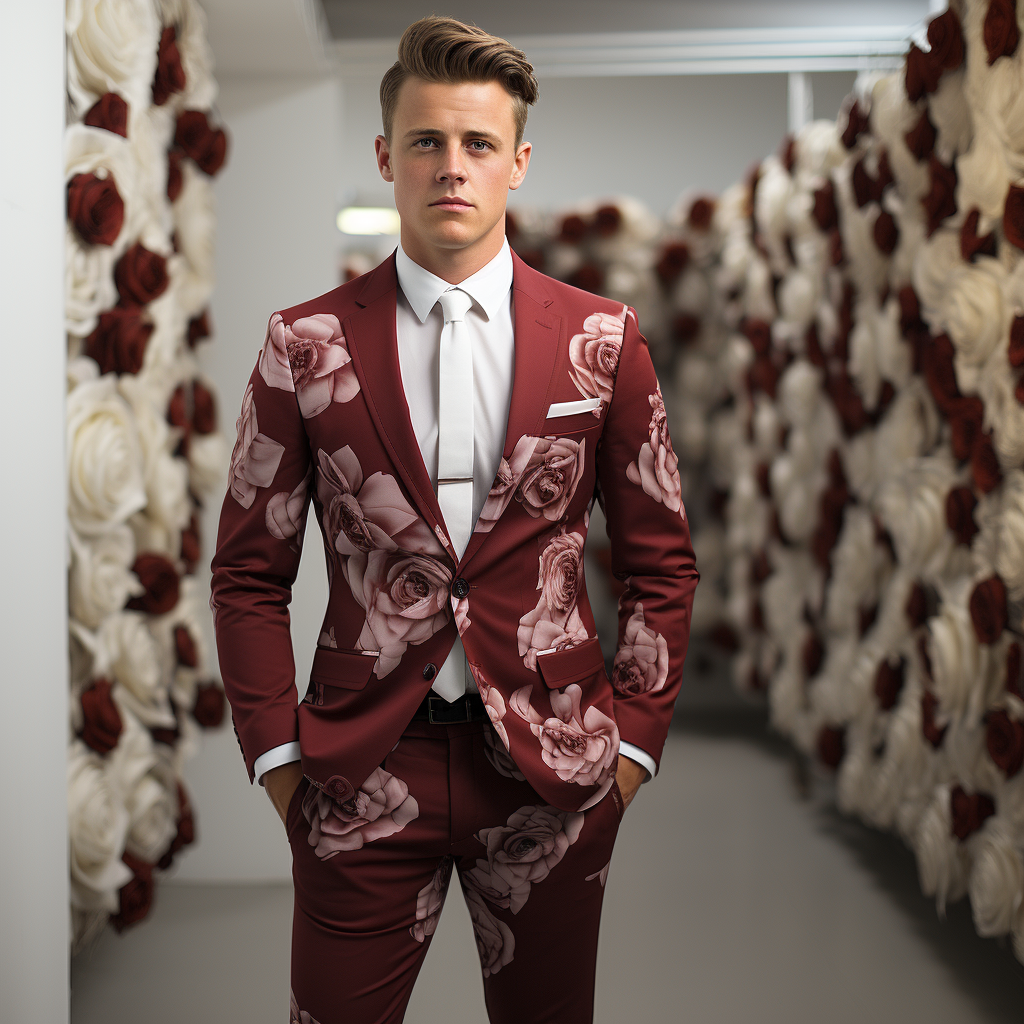 Rulercosplay Mens 2 Piece Print Suit Floral Party Dress Jacket Slim 2 Button Blazer Pants For Christmas