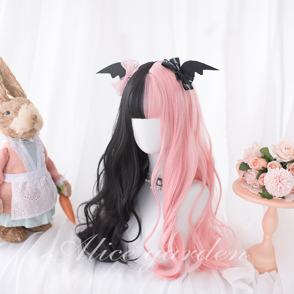 Rulercosplay Rainbow Candy Wigs Black and pink Long Lolita Wig