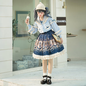 Rulercosplay Kawaii Blue Lolita Dress Retro Court Style SK Dress