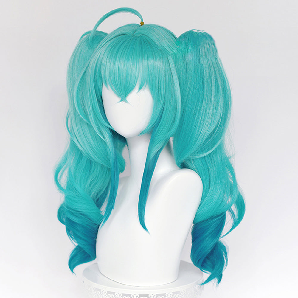 Rulercosplay Vocaloid Miku Little devil Green and blue Medium double ponytail Cosplay Wig