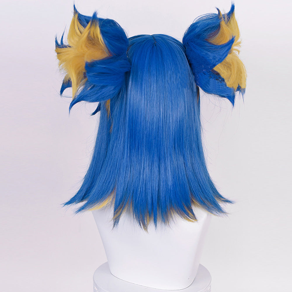 Rulercosplay Game Valorant Neon Blue And Yellow Short Cosplay Wig