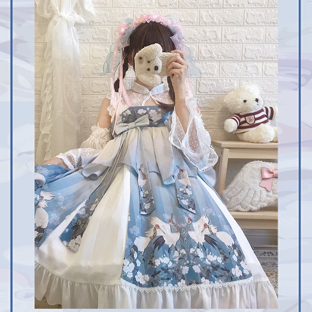 Rulercosplay Sweet Kawaii Chinese style White and blue or Black and white Lolita Dress