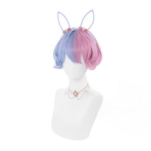 Rulercosplay Rainbow Candy Wigs Black gradient gray blue Short Lolita Wig