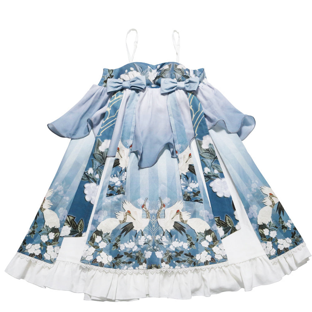 Rulercosplay Sweet Kawaii Chinese style White and blue or Black and white Lolita Dress