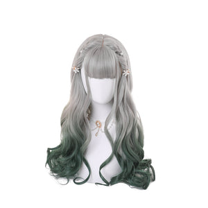 Rulercosplay Rainbow Candy Wigs Gray gradient green Long Lolita Wig