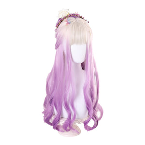 Rulercosplay Rainbow Candy Wigs Golden gradient purple Long Lolita Wig