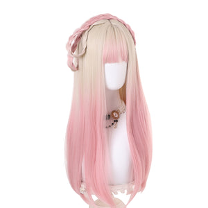 Rulercosplay Rainbow Candy Wigs Light yellow gradient pink Long Lolita Wig