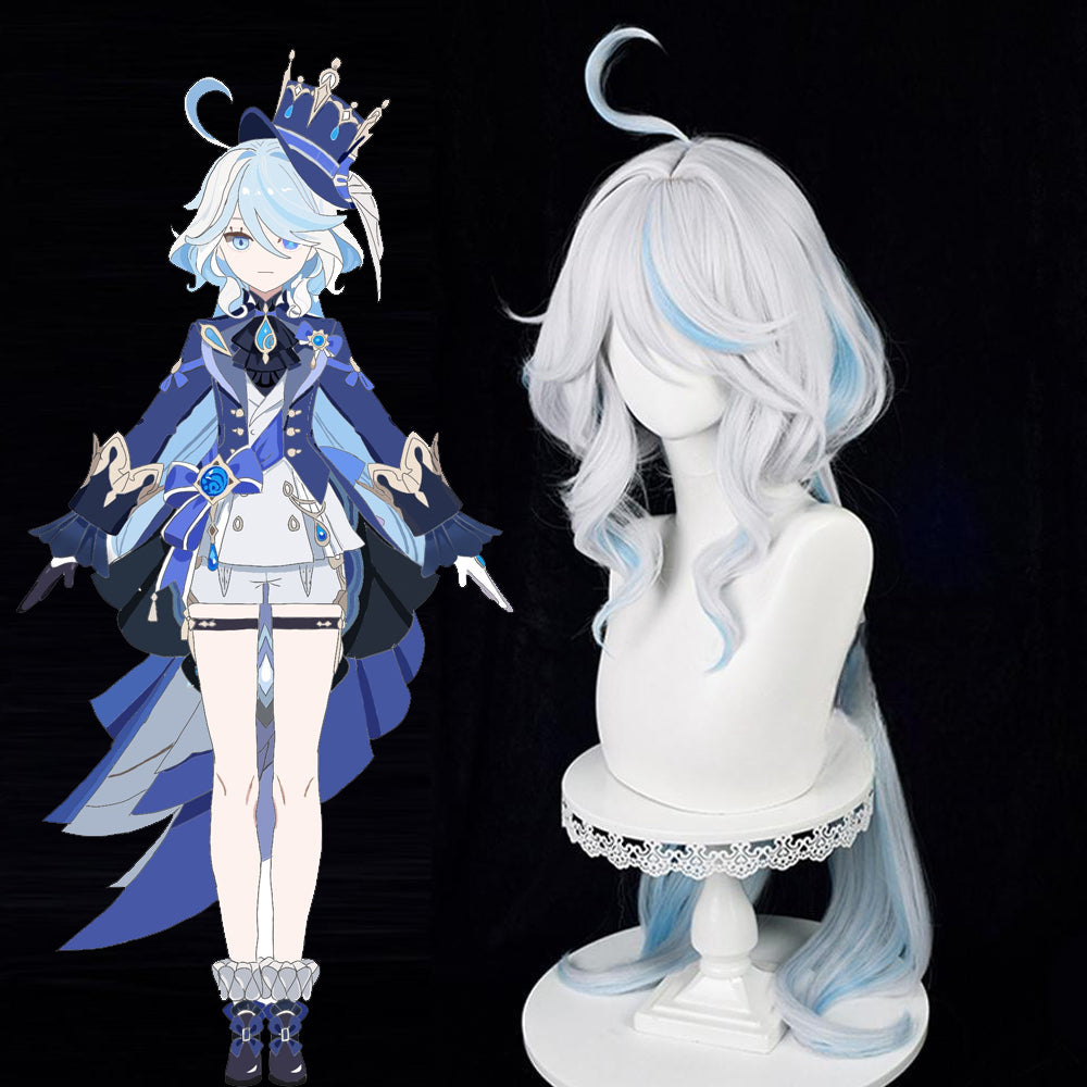 Rulercosplay Game Genshin Impact Focalors White and Blue Long Cosplay Wig