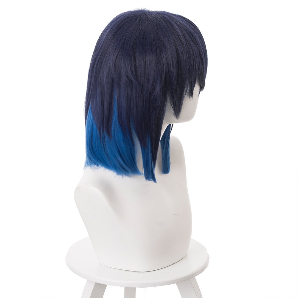 Rulercosplay Anime Demon Slayer Hashibira Inosuke Dark blue gradient royal blue Medium Cosplay Wig - Rulercosplay