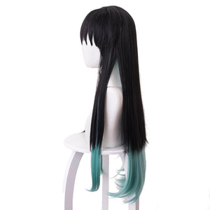 Rulercosplay Anime Demon Slayer Tokitou Muichirou Black gradient mixed with blue-green Long Cosplay Wig - Rulercosplay