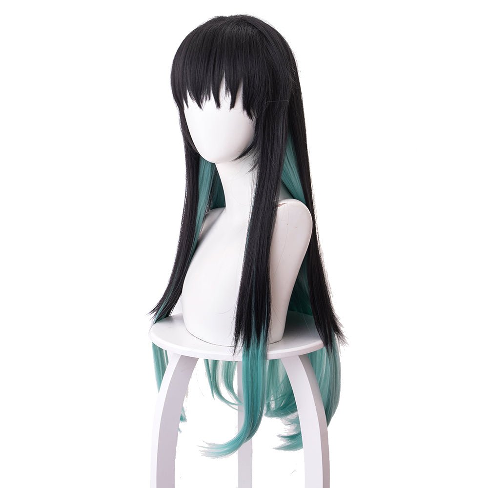 Rulercosplay Anime Demon Slayer Tokitou Muichirou Black gradient mixed with blue-green Long Cosplay Wig - Rulercosplay