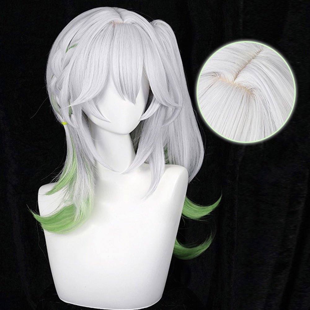 Rulercosplay Anime Genshin Impact Kusanli/Nahida Silver and Green Meduim Cosplay Wig - Rulercosplay