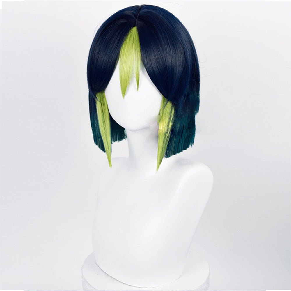Rulercosplay Anime Genshin Impact Tighnari Dark Bule Highlight green Short Cosplay Wig - Rulercosplay