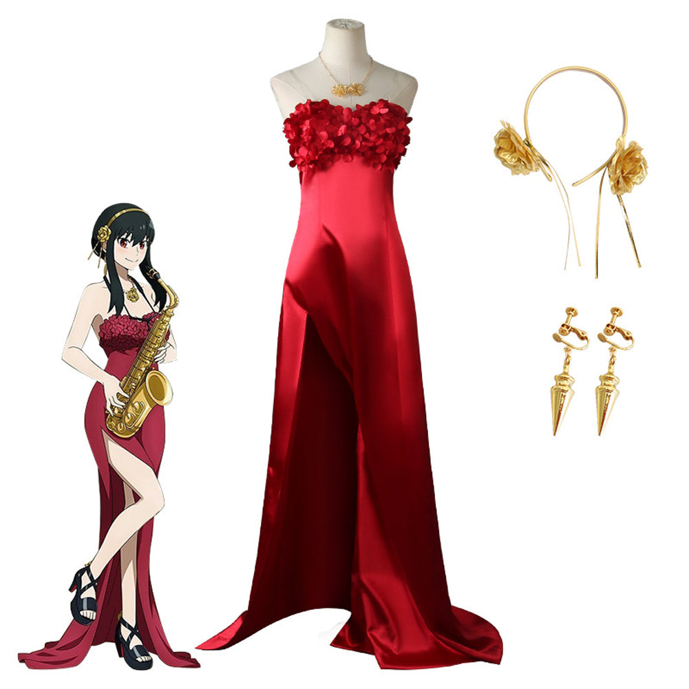Rulercosplay Anime SPY x FAMILY Yor Forger (Thorn Princess) Red Dress Cosplay Costume
